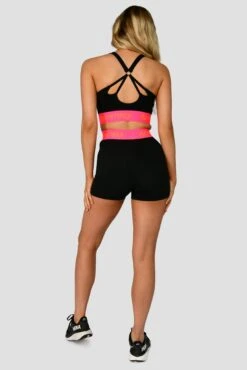 Icon Contrast Sports Bra - Black/Neon Pink/Fiery Orange -Sports Clothing Store ICON CONTRAST SPORTS BRA BLACK NEON PINK FIERY ORANGE back
