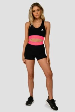 Icon Contrast Sports Bra - Black/Neon Pink/Fiery Orange -Sports Clothing Store ICON CONTRAST SPORTS BRA BLACK NEON PINK FIERY ORANGE front