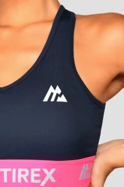 Icon Contrast Bra Top - Midnight Blue/Neon Pink/Capri -Sports Clothing Store IconContrastBraTop MidnightBlue NeonPink Capri close