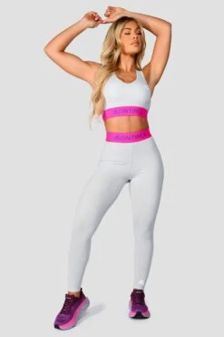 Icon Contrast Legging - Light Smoke Grey/Pink Glo/Electric Purple -Sports Clothing Store IconContrastLegging LightSmokeGrey PinkGlo ElectricPurple fullfront