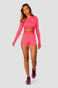 Trail Icon Long Sleeve Crop - Neon Pink/Red -Sports Clothing Store TRAIL ICON LS CROP NEON PINK MAGENTA PINK PUNCH SHOCKING PINK FIESTA RED front