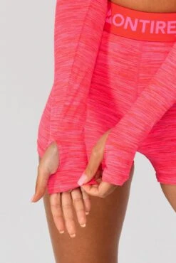 Trail Icon Long Sleeve Crop - Neon Pink/Red -Sports Clothing Store TRAIL ICON LS CROP NEON PINK MAGENTA PINK PUNCH SHOCKING PINK FIESTA RED sleeve detail