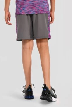 Junior Trail Panel Short - Dark Grey/Navy/Pink -Sports Clothing Store TRAIL PANEL SHORT CEMENT GREY MIDNIGHT BLUE SHOCKING PINK back