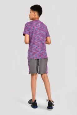 Junior Trail Panel Short - Dark Grey/Navy/Pink -Sports Clothing Store TRAIL PANEL SHORT CEMENT GREY MIDNIGHT BLUE SHOCKING PINK full back