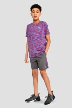 Junior Trail Panel Short - Dark Grey/Navy/Pink -Sports Clothing Store TRAIL PANEL SHORT CEMENT GREY MIDNIGHT BLUE SHOCKING PINK full front