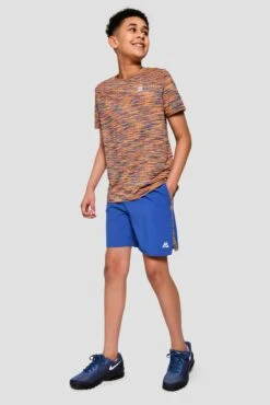 Junior Trail Panel Short - Cobalt/Neon Orange/Lime/Blue -Sports Clothing Store TRAIL PANEL SHORT COBALT SAFETY ORANGE LIME FROST full front