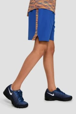 Junior Trail Panel Short - Cobalt/Neon Orange/Lime/Blue -Sports Clothing Store TRAIL PANEL SHORT COBALT SAFETY ORANGE LIME FROST side other