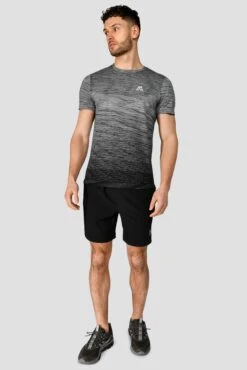 Trail Seamless T-Shirt - Black/Grey Multi -Sports Clothing Store TRAIL SEAMLESS TEE BLACK WHITE CEMENT GREY full front