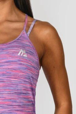 Trail 2.0 Strappy Vest - Purple/Pink -Sports Clothing Store TRAIL2.0STRAPPYVEST THISTLE ROYALPURPLE VIVIDVIOLET NEONPINK CLOSEUPLOGO
