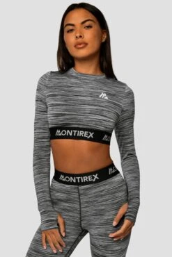 Trail Icon Long Sleeve Crop - Black/Grey Multi