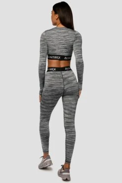 Trail Icon Long Sleeve Crop - Black/Grey Multi -Sports Clothing Store Trail Icon LS Crop GREY BLACK WHITE Full Back