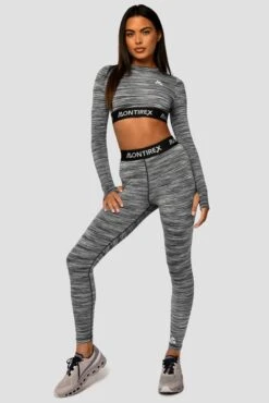 Trail Icon Long Sleeve Crop - Black/Grey Multi -Sports Clothing Store Trail Icon LS Crop GREY BLACK WHITE Full Front